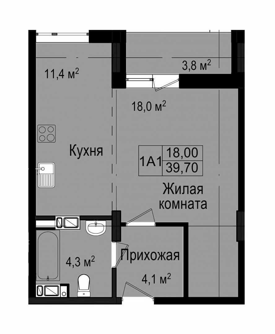 планировка 1 к квартиры ЖК Пролисок